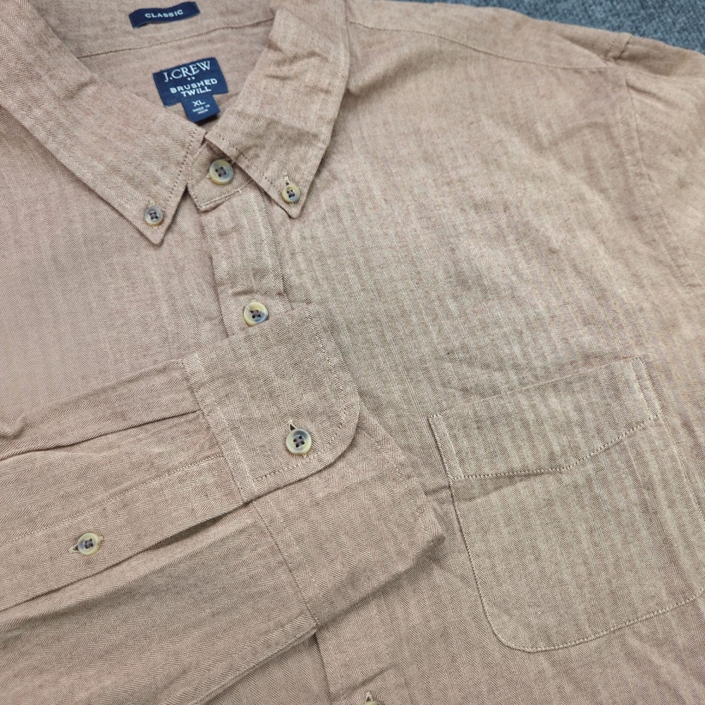 J.Crew Men XL Tan Cotton Brushed Twill Herringbone Classic Fit Button Down Shirt